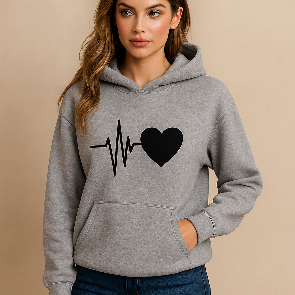Sudadera mujer capucha estampado corazon latido - Jhoana