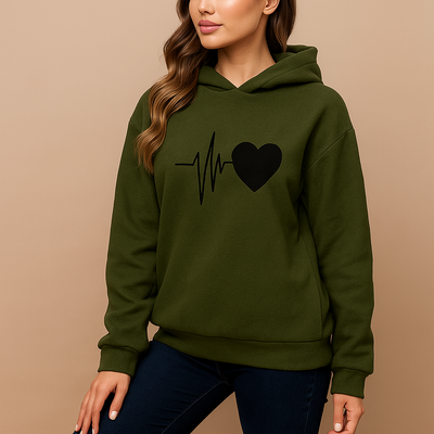 Sudadera mujer capucha estampado corazon latido - Jhoana