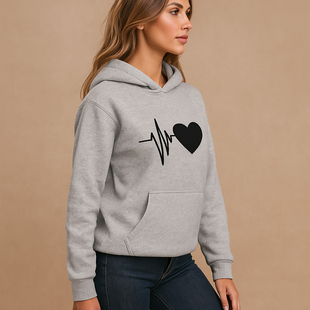 Sudadera mujer capucha estampado corazon latido - Jhoana