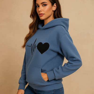 Sudadera mujer capucha estampado corazon latido - Jhoana