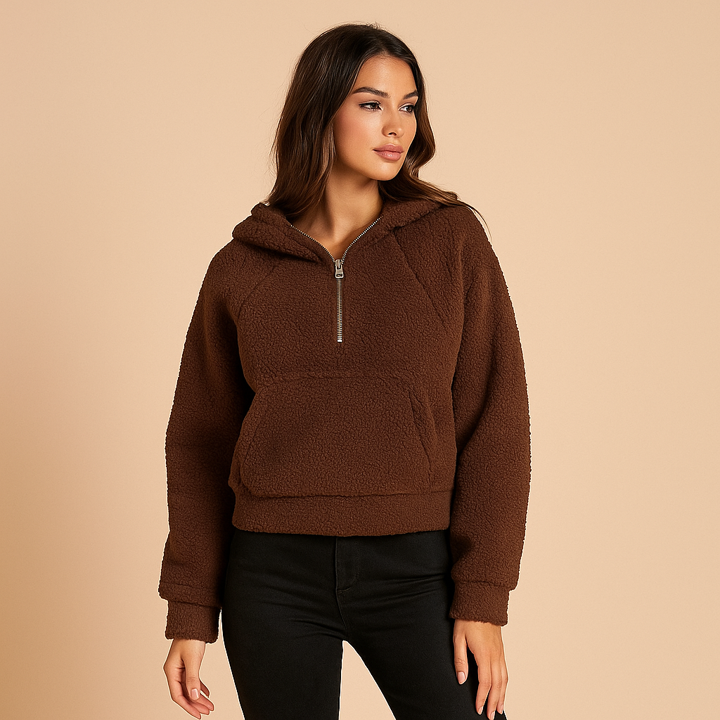 Sudadera polar con capucha mujer cremallera media - Elira