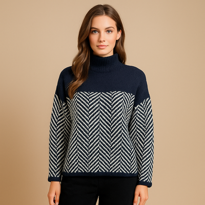 Sueter mujer cuello alto diseño geometrico tejido suave - Mirela