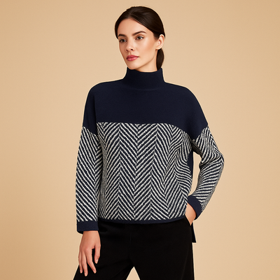 Sueter mujer cuello alto diseño geometrico tejido suave - Mirela