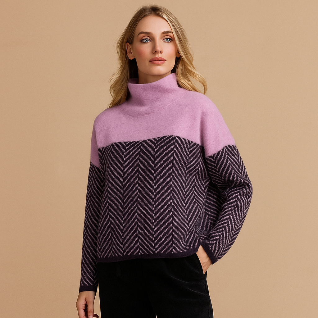 Sueter mujer cuello alto diseño geometrico tejido suave - Mirela