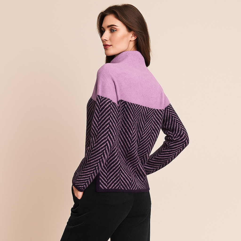 Sueter mujer cuello alto diseño geometrico tejido suave - Mirela