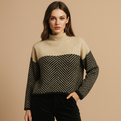 Sueter mujer cuello alto diseño geometrico tejido suave - Mirela