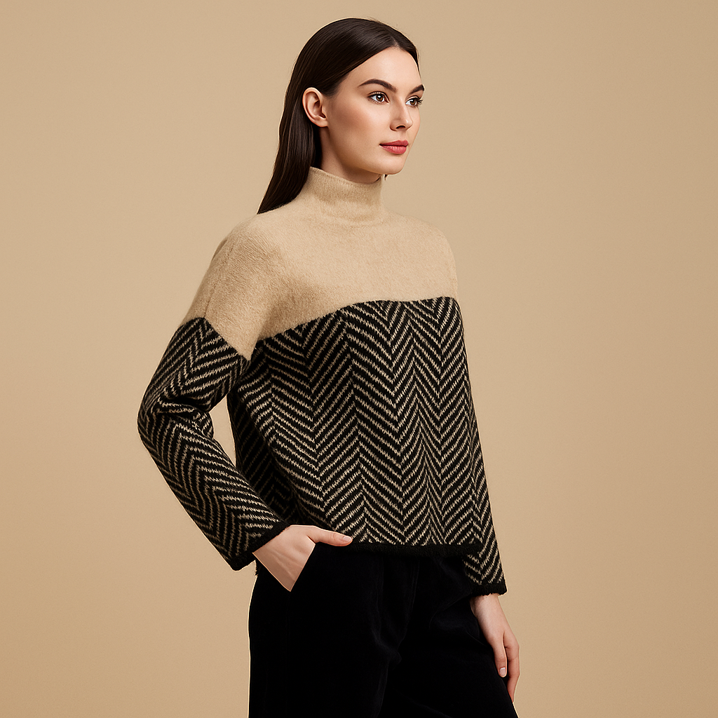 Sueter mujer cuello alto diseño geometrico tejido suave - Mirela