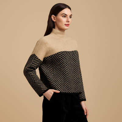Sueter mujer cuello alto diseño geometrico tejido suave - Mirela