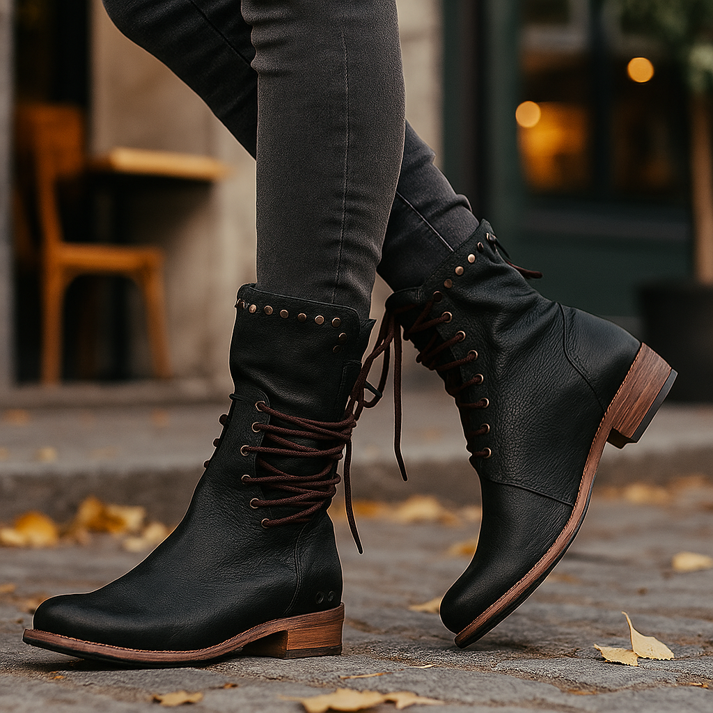 Botas mujer media caña cuero cordones - Julieta