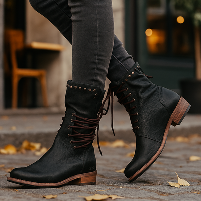 Botas mujer media caña cuero cordones - Julieta