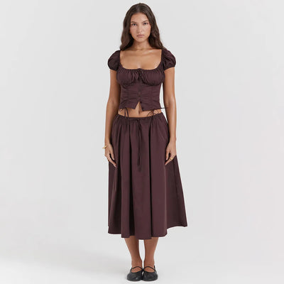 Tania - Conjunto de top y falda de manga abullonada y cuello cuadrado