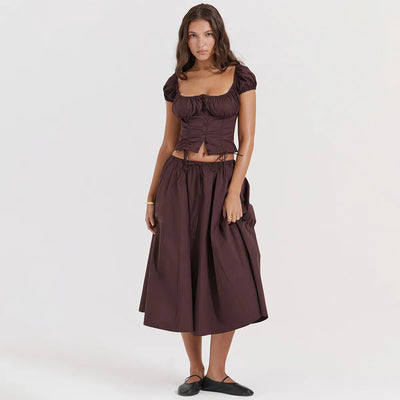 Tania - Conjunto de top y falda de manga abullonada y cuello cuadrado