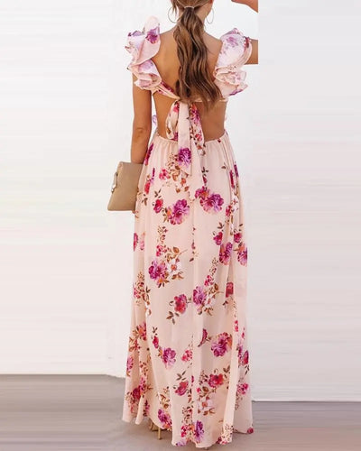 Sofía - Vestido Largo de Verano con Espalda Descubierta y Estampado Floral