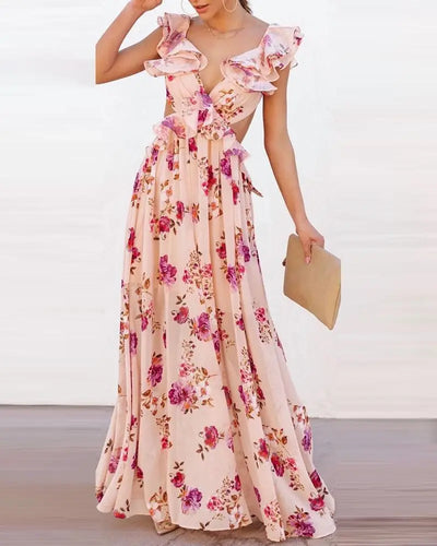 Sofía - Vestido Largo de Verano con Espalda Descubierta y Estampado Floral