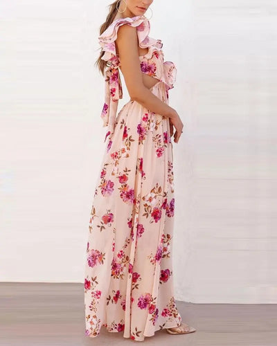 Sofía - Vestido Largo de Verano con Espalda Descubierta y Estampado Floral