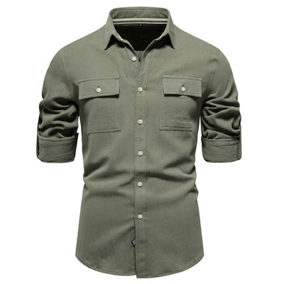 Camisa para hombre de algodón bolsillos frontales estilo casual - Nicolás