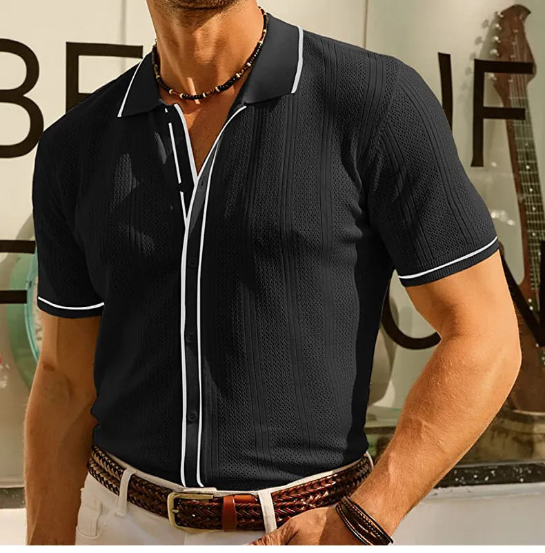 Polo hombre punto calado contraste - Lorenzo