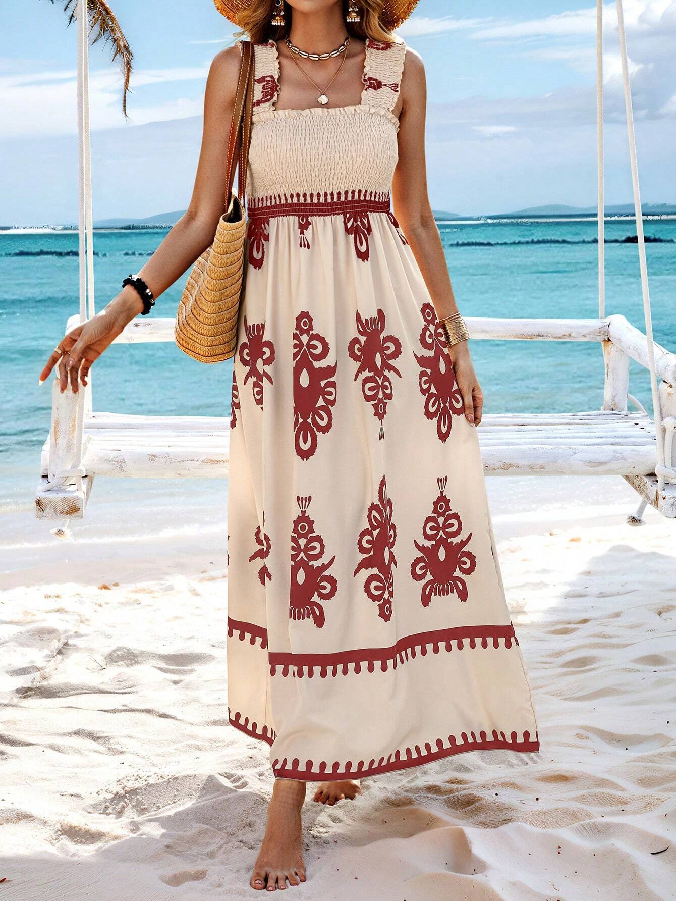 Vestido largo mujer estampado bohemio tirantes - Zahara