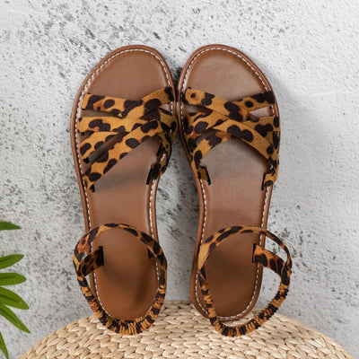 Sandalias planas mujer tiras cruzadas estampado leopardo - Leira