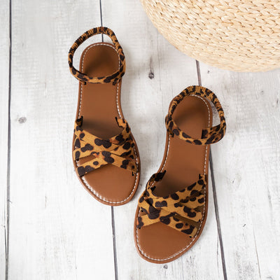 Sandalias planas mujer tiras cruzadas estampado leopardo - Leira