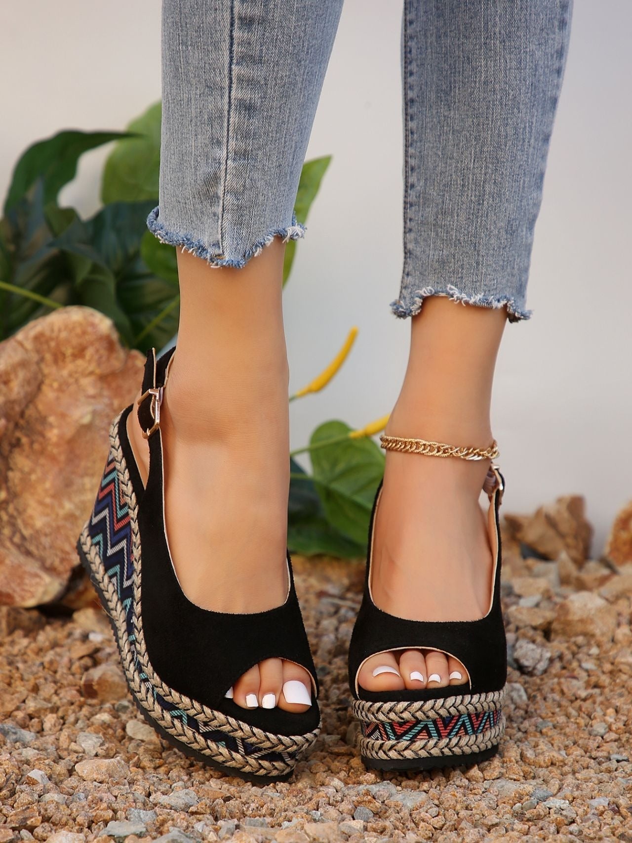 Sandalias de plataforma para mujer tejido étnico estilo cuña - Gabriela