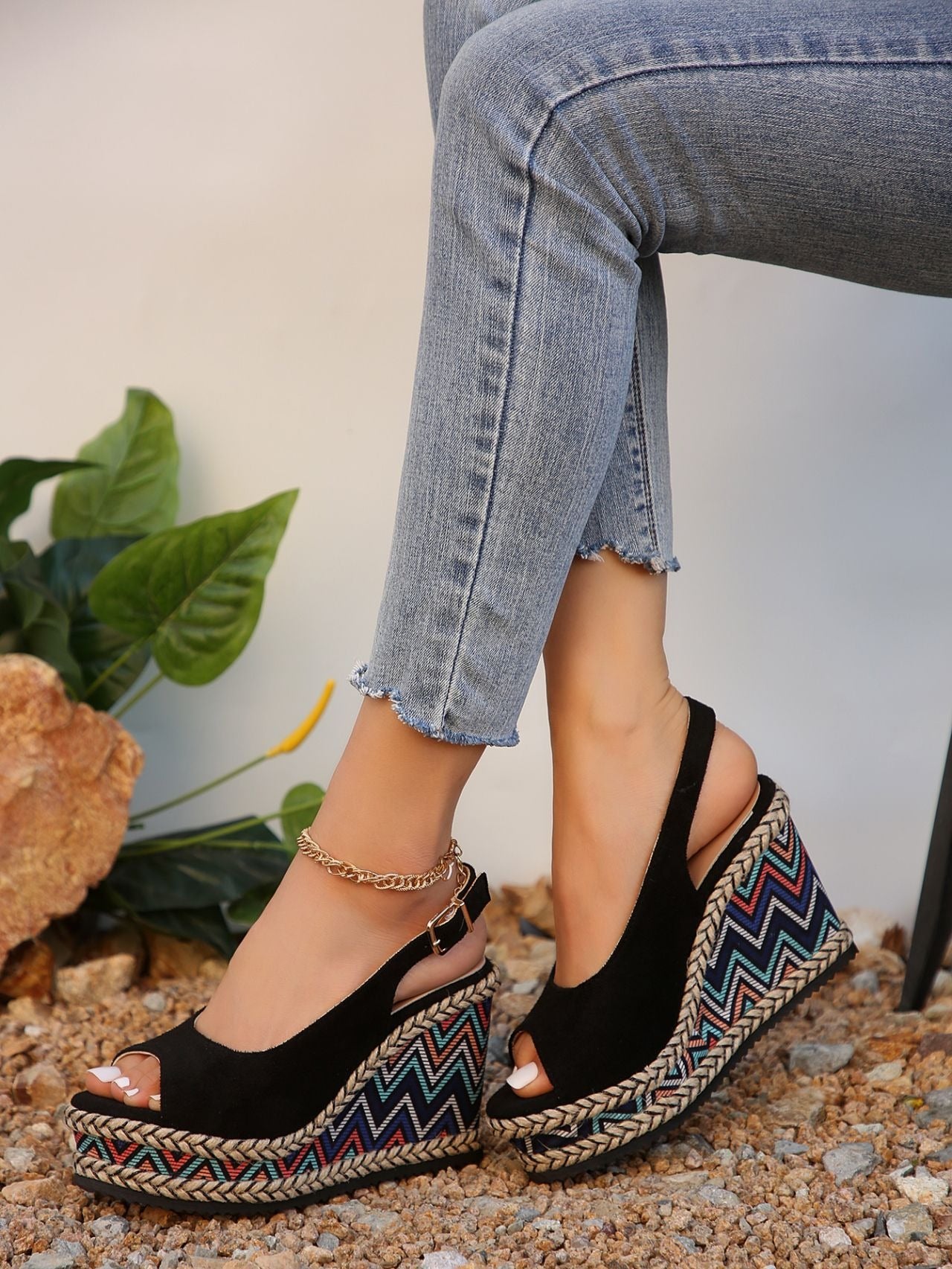 Sandalias de plataforma para mujer tejido étnico estilo cuña - Gabriela
