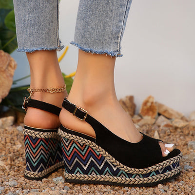 Sandalias de plataforma para mujer tejido étnico estilo cuña - Gabriela