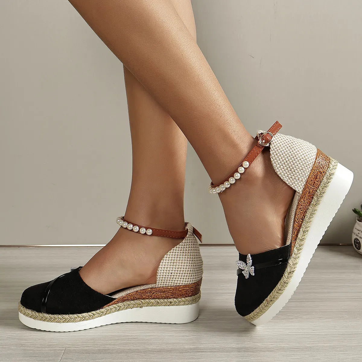 Jane - Sandalias de cuña para mujer con lazo