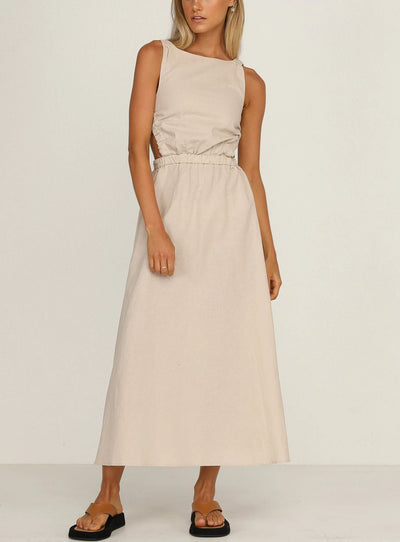 Vestido midi mujer con aberturas laterales algodón lino - Camila