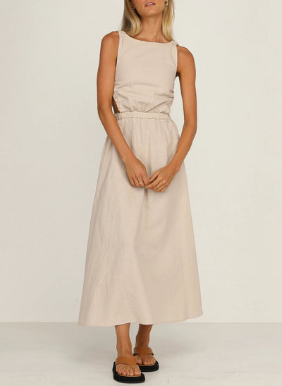 Vestido midi mujer con aberturas laterales algodón lino - Camila