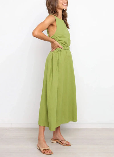 Vestido midi mujer con aberturas laterales algodón lino - Camila