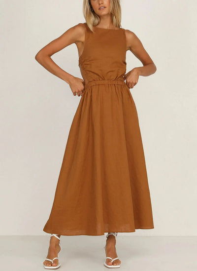 Vestido midi mujer con aberturas laterales algodón lino - Camila
