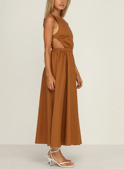 Vestido midi mujer con aberturas laterales algodón lino - Camila