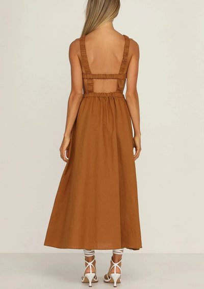 Vestido midi mujer con aberturas laterales algodón lino - Camila