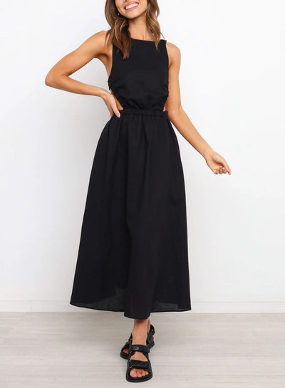 Vestido midi mujer con aberturas laterales algodón lino - Camila