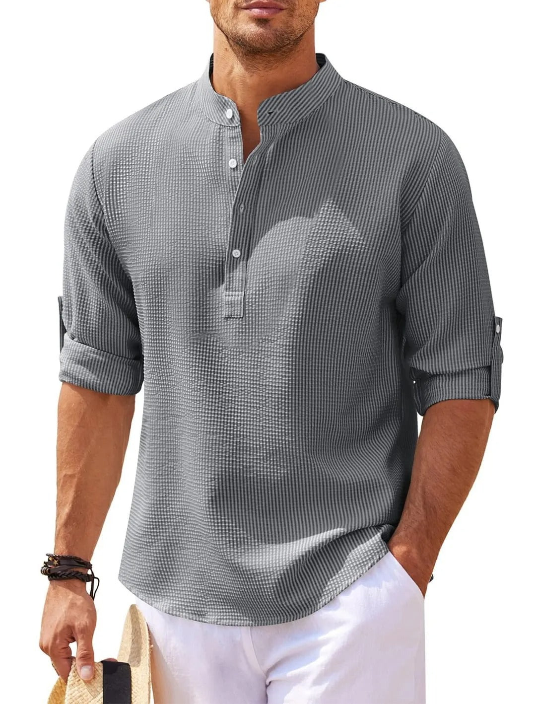 Camisa para hombre cuello mao algodón ligero estilo casual - Adrián