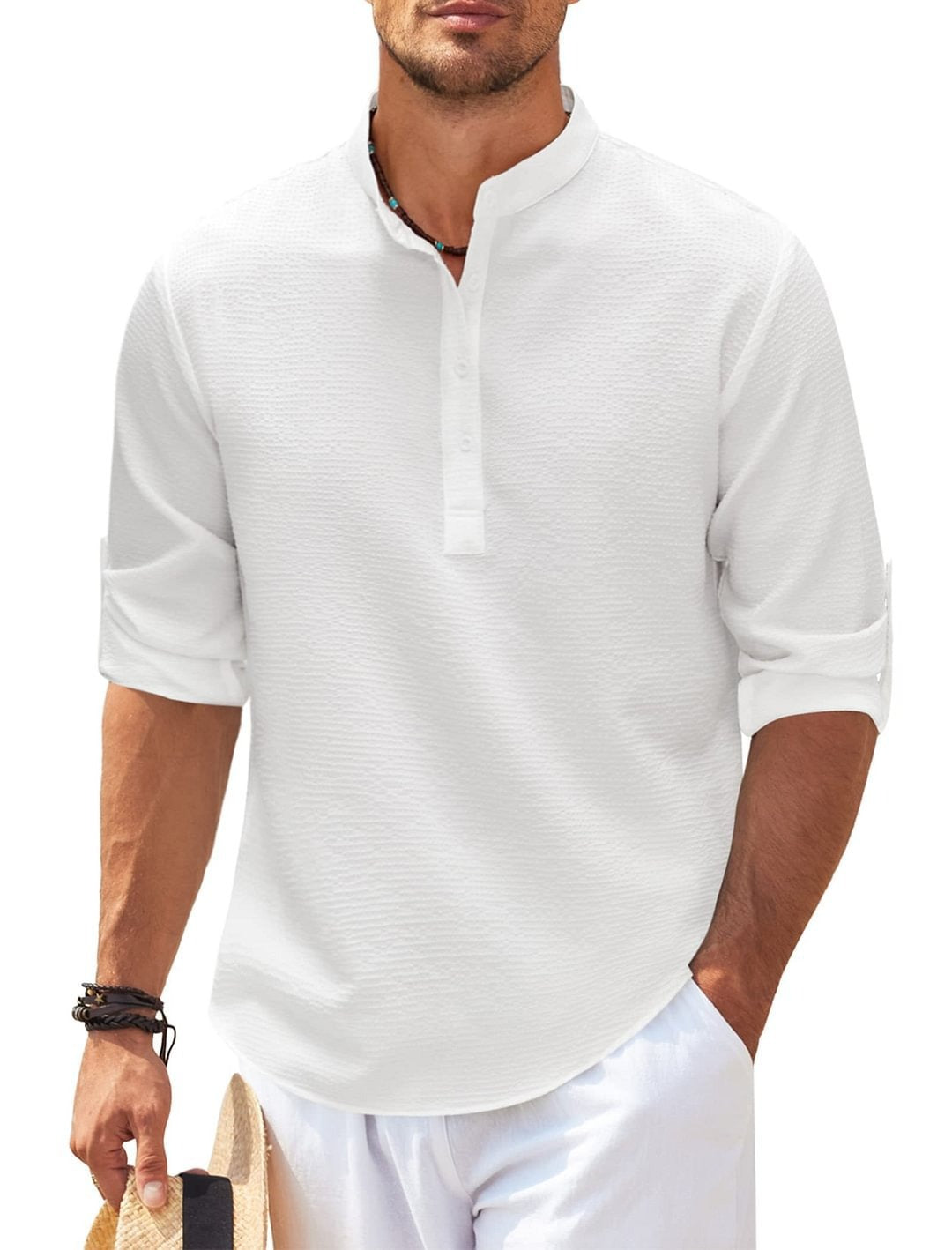 Camisa para hombre cuello mao algodón ligero estilo casual - Adrián