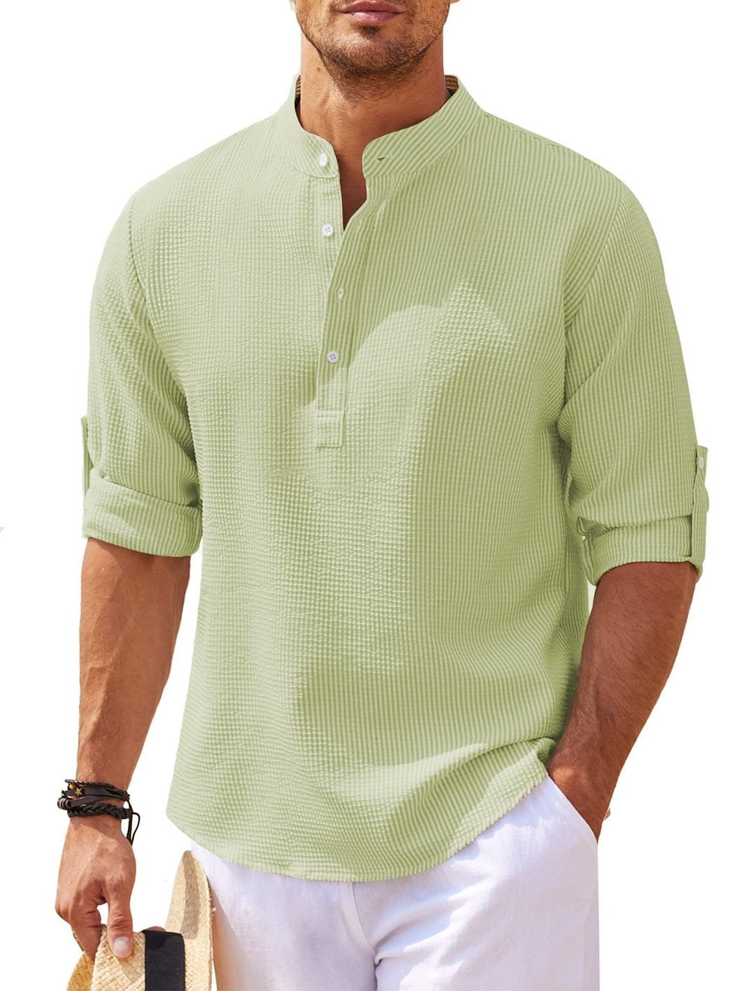 Camisa para hombre cuello mao algodón ligero estilo casual - Adrián