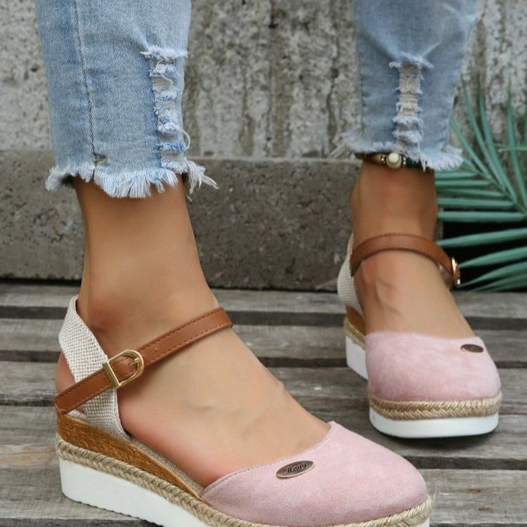 Sandalias cuña para mujer lona con correa ajustable estilo alpargata - Clara