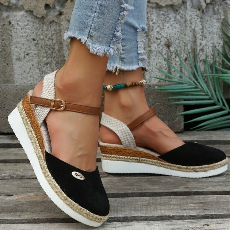 Sandalias cuña para mujer lona con correa ajustable estilo alpargata - Clara