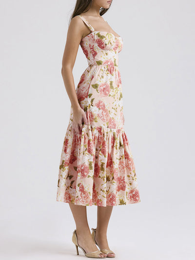 Fryda - Suave vestido floral halter midi