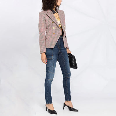 Vivi - Blazer de pata de gallo para mujer con tapeta de doble botón