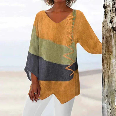 Eladie - Elegante camisa tricolor de mujer con corte holgado