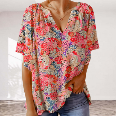 Ashley - elegante camisa floral con cuello en V