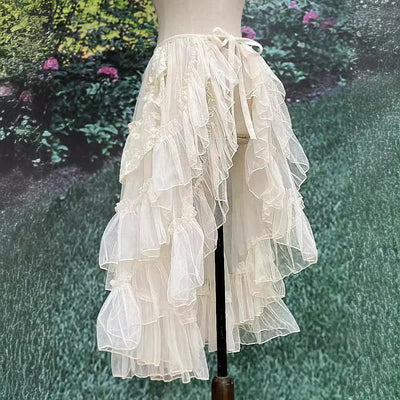 Elegante y romántica falda de doble capa con volantes de encaje de red perfecta para un look sofisticado y femenino