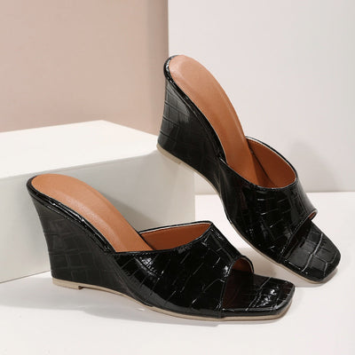 Sandalias para mujer de tacón cuña con textura cocodrilo abierta - Noelia