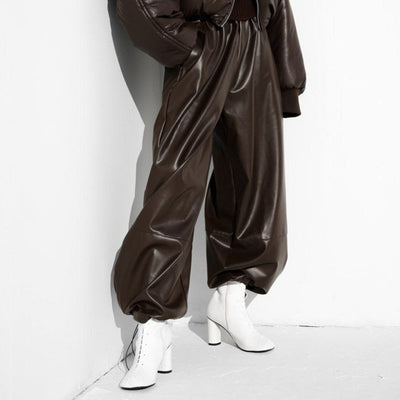 Pantalones para mujer de efecto piel con cordones en el bajo - Eirenne