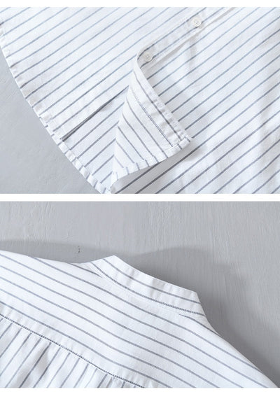 Camisa casual hombre rayas verticales y bordado minimalista - Nolan