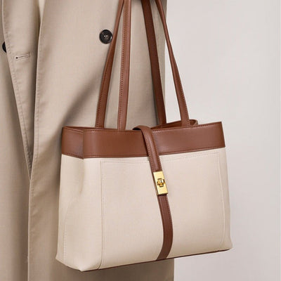 Bolso de hombro para mujer de lona con detalles en piel estilo estructurado - Emilia