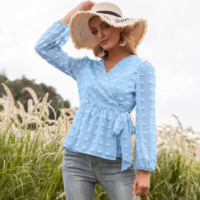 Anita - Blusa de primavera en encaje jacquard con escote en V para mujer